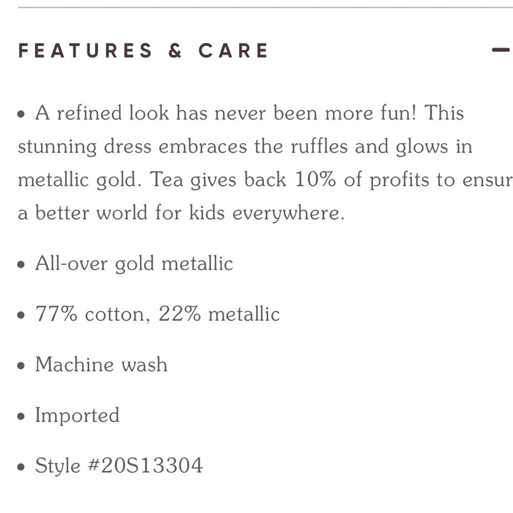 Tea Collection Gold Metallic Ruffle Dress 6 - Picture 3 of 9